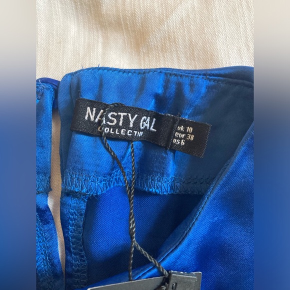 NWT Nasty Gal Satin High Neck Cut Out Maxi Dress in Cobalt Size UK 10 / US 6 - Picture 8 of 8
